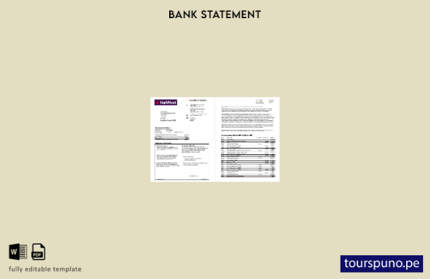 Plantilla de páginas de Excel de extracto de cuenta bancaria NatWest del Reino U